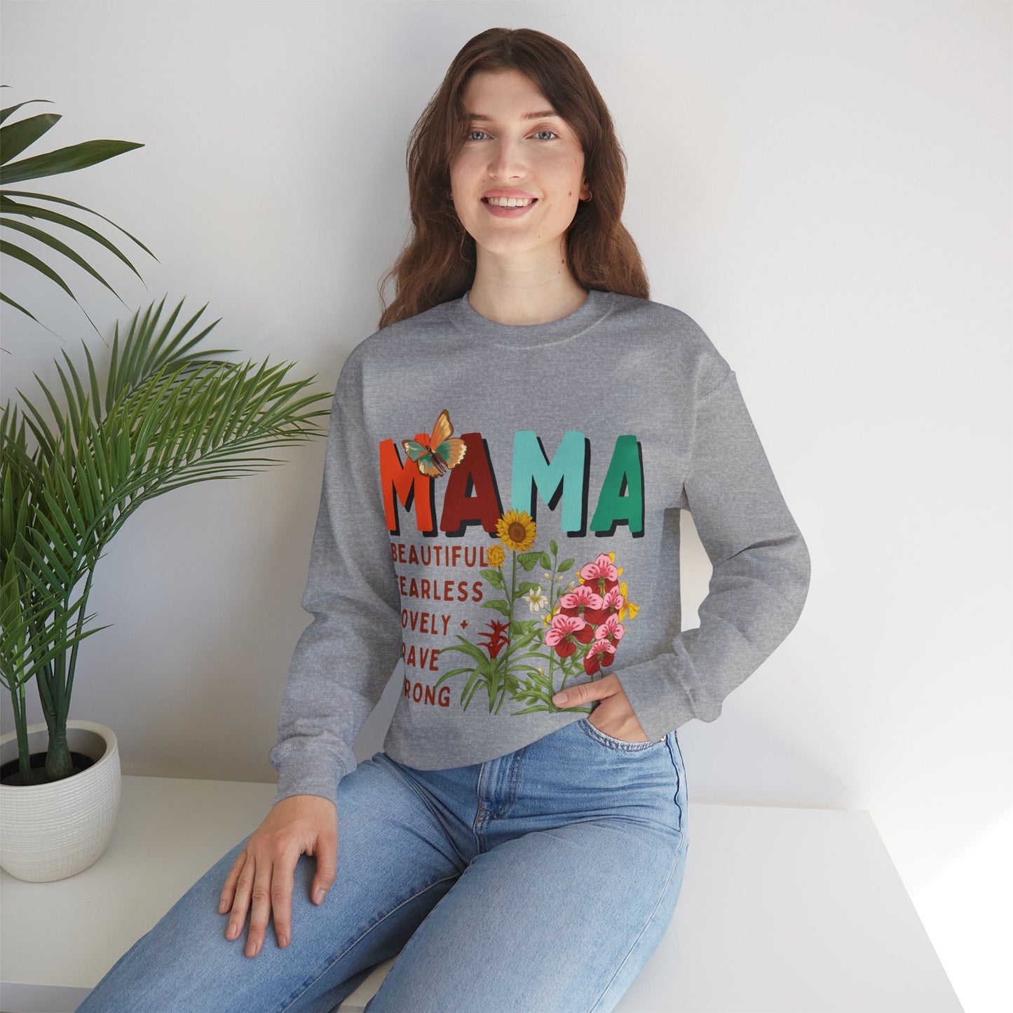 Mama: beautiful, fearless, lovely, brave & strong Women's Heavy Blend™ Crewneck Sweatshirt